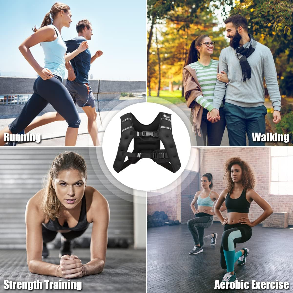 Weighted Vest, 12Lb/16Lb/20Lb/30Lb Weight Vest Workout Equipment with Reflective Stripe for Fitness, Strength Training, Running, Body West for Men Women Kids