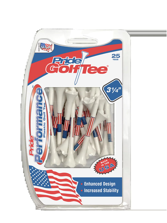 Pride Performance Flag Plastic Golf Tees – Low-Resistance Head, 3.25" Durable Plastic for Golfing, Enhanced Stability, 25 Count