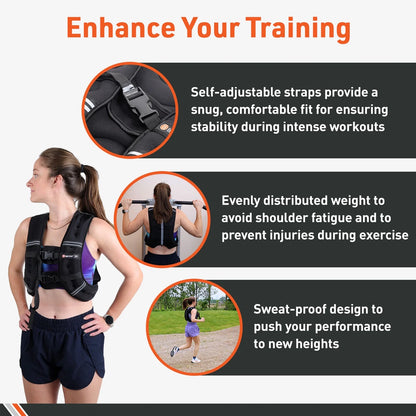 Weighted Vest, 5 Lb. - Adjustable Fitness Vest for Strength Training, Running, Walking, and Endurance Workouts