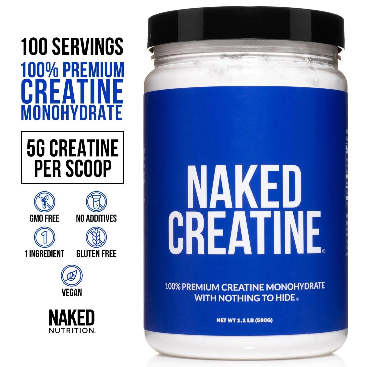 Naked Creatine Monohydrate, Unflavored Micronized Creatine Powder Supplement, 100 Servings