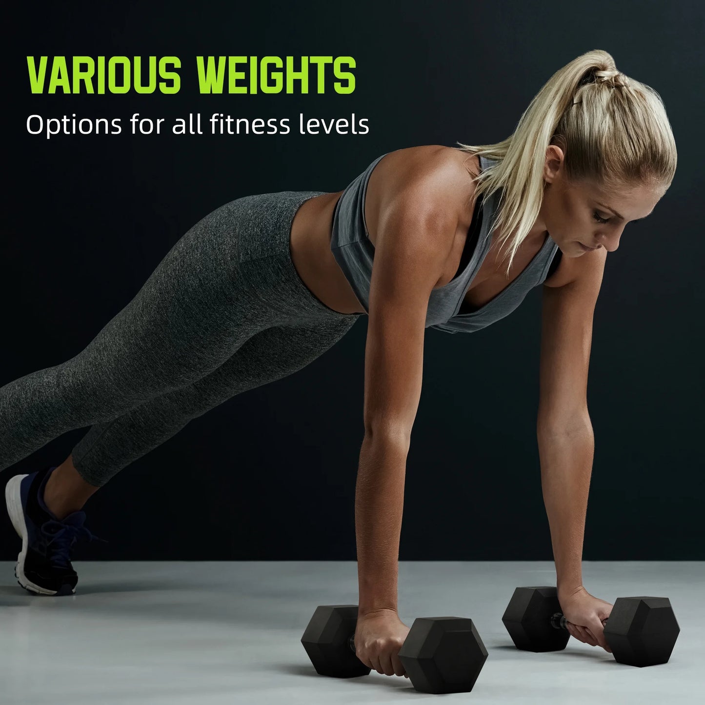 Rubber Encased Hex Dumbbell, Black, 15 Lb